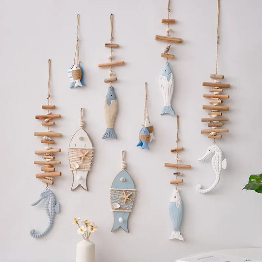 Decorative Hanging Coastal Decor on a light gray wall.