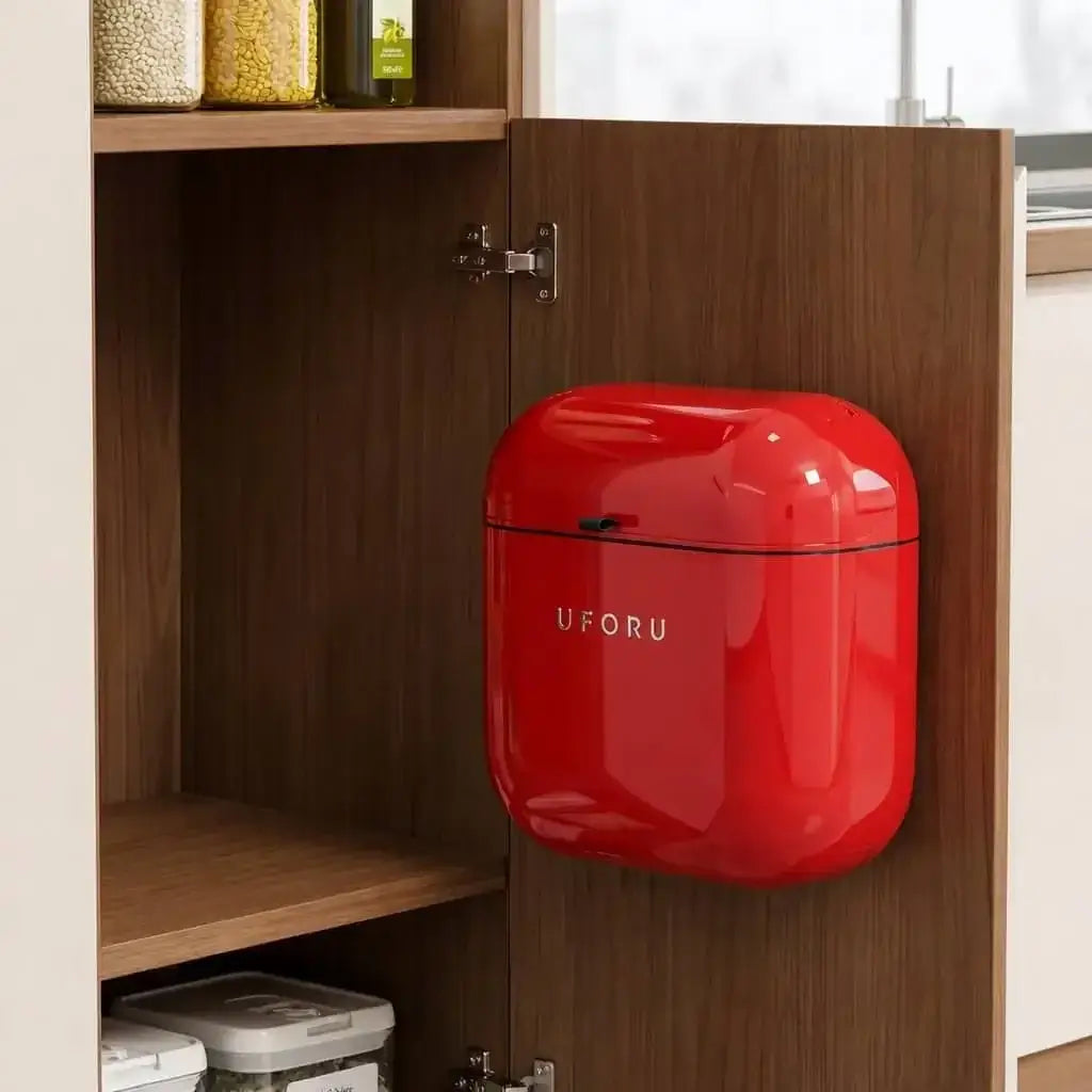 Red Kitchen Waste Bin to be attached to a wooden cabinet inside for invisible