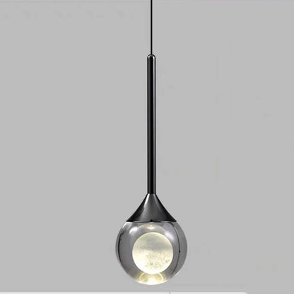 Modern Art Moon Pendant with a glass shade on a gray background