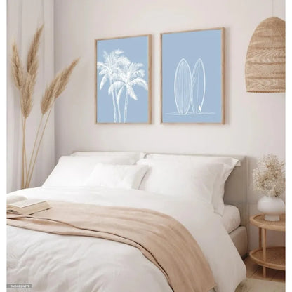 Bedroom with a bed, wall art, and Tropical Coastal Wall Art 