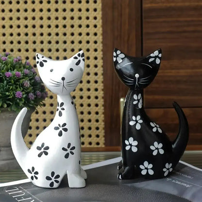 Wooden Cat Set Statue